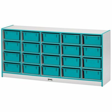 RAINBOW ACCENTS 4021JCWW005 24 1/2'' x 15'' x 29 1/2'' Mobile 20-Cubbie Storage Cabinet with Teal Tubs. 5314021005